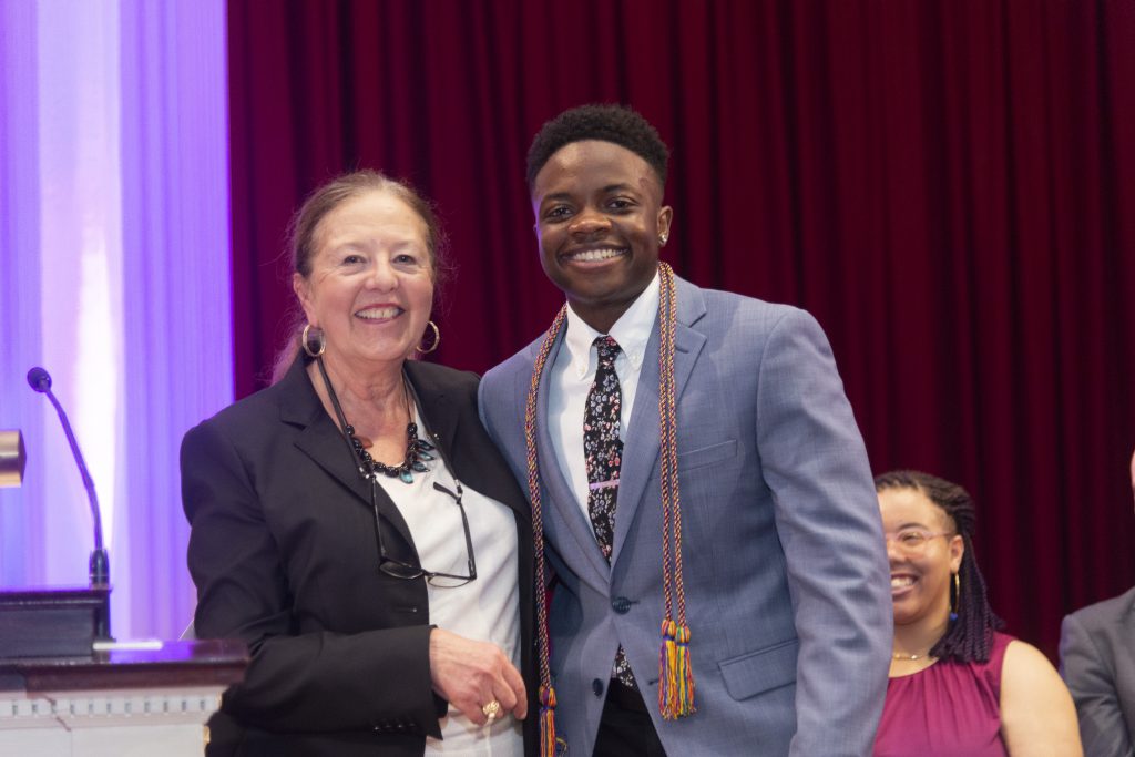Dr. Ruth Zambrana and 2019 Rodler/Wood Scholarship Recipient Tytan Taliaferro at the May 2019 Lavender Graduation ceremony